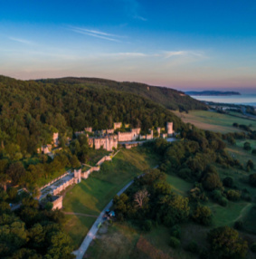 Image of Gwrych Castle and the surrounding hills and countryside